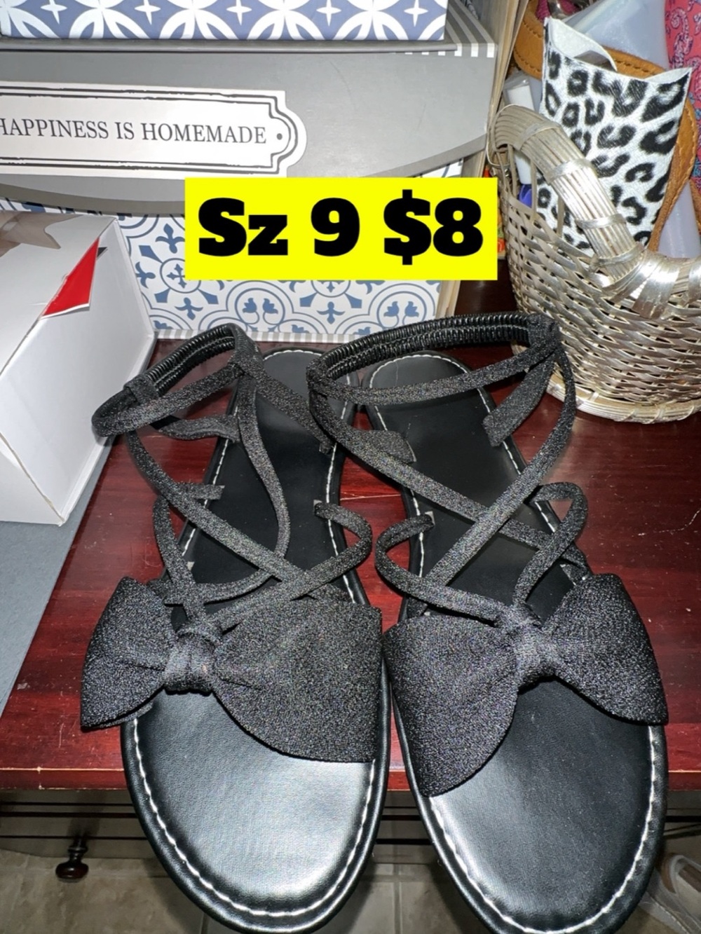 Black Bow Lace-Up Women's Sandals